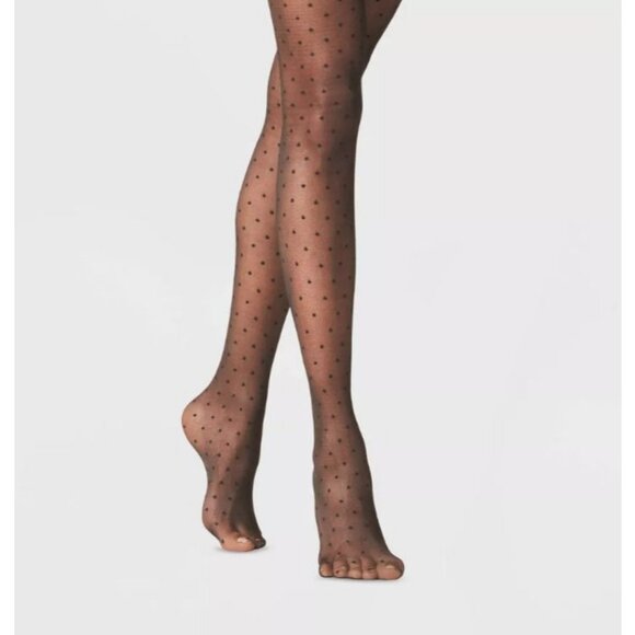 A New Day Women's Polka Dot Sheer Tights Black Size L/XL - Picture 1 of 6